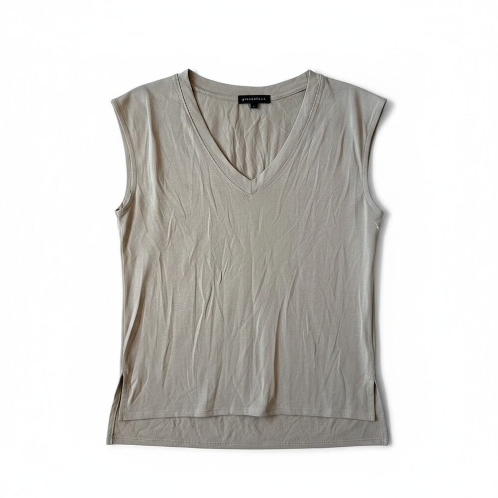 Gibsonlook Womens Modal Blend V Neck Cap Sleeve Top Tan Small Casual Neutral New